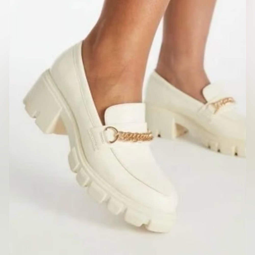 JustFab Cream Loafers with Gold Accent